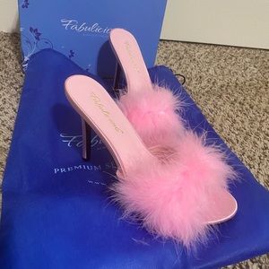 Pink fuzzy slippers